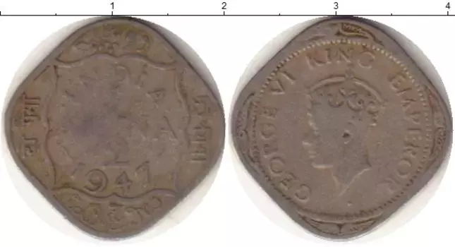Монета 1/2 анны Индии 1947 года Медно-никель Георг VI