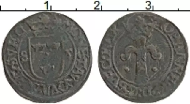Монета 1/2 эре Швеции 1585 года Медь IOHANNES