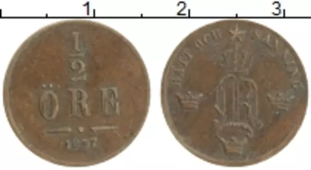 Монета 1/2 эре Швеции 1857 года Бронза Оскар I