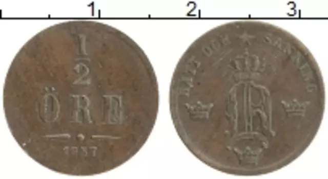 Монета 1/2 эре Швеции 1857 года Бронза Оскар I