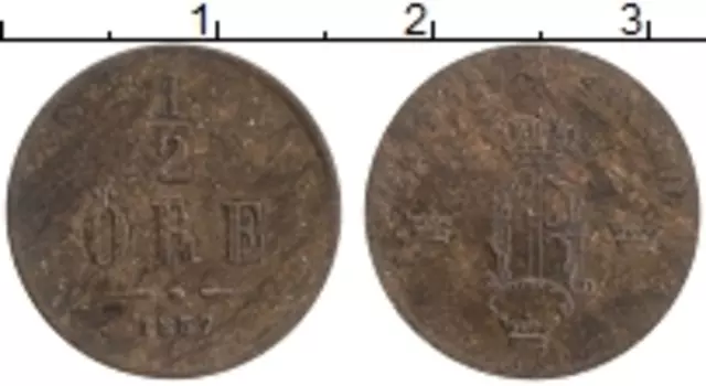Монета 1/2 эре Швеции 1857 года Медь Оскар I