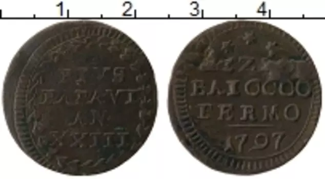 Монета 1/2 байоччи Ватикана 1797 года Медь Пий VI, Фермо