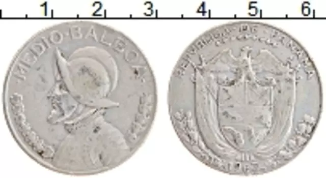 Монета 1/2 бальбоа Панамы 1967 года Серебро Васко Нуньес де Бальбоа