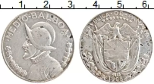 Монета 1/2 бальбоа Панамы 1968 года Серебро Васко Нуньес де Бальбоа