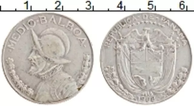 Монета 1/2 бальбоа Панамы 1968 года Серебро Васко Нуньес де Бальбоа