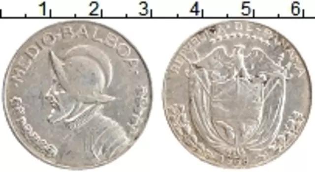 Монета 1/2 бальбоа Панамы 1968 года Серебро Васко Нуньес де Бальбоа