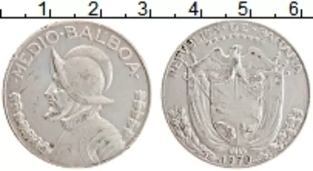 Монета 1/2 бальбоа Панамы 1970 года Серебро Васко Нуньес де Бальбоа