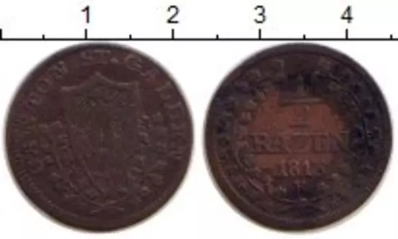 Монета 1/2 батзена Сен-Галлена 1813 года Серебро