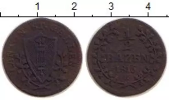 Монета 1/2 батзена Сен-Галлена 1816 года Серебро