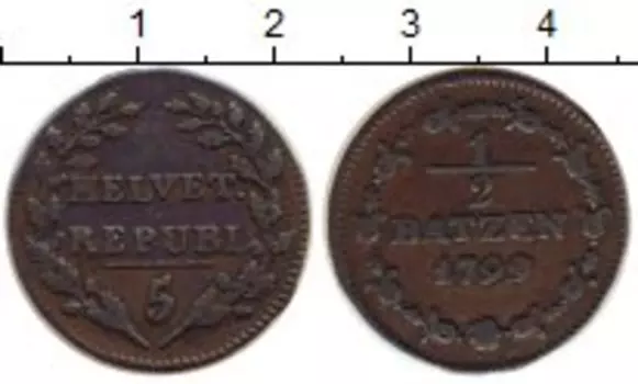 Монета 1/2 батзена Швейцарии 1799 года Серебро Республика Хелветика