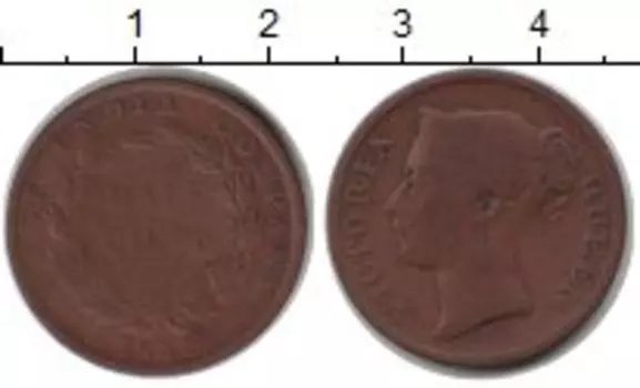 Монета 1/2 цента Индии 1845 года Медь Виктория