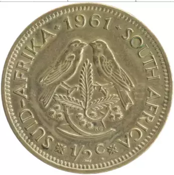 Монета 1/2 цента Южно Африканской Республики 1961 года Латунь Ян Ван Рибек