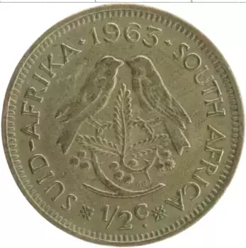 Монета 1/2 цента Южно Африканской Республики 1963 года Латунь Ян Ван Рибек