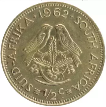 Монета 1/2 цента Южно Африканской Республики 1962 года Латунь Ян Ван Рибек