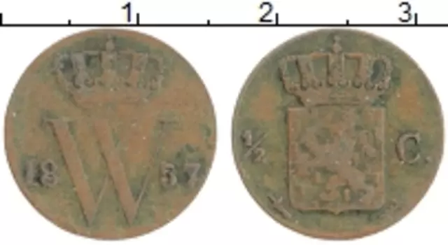 Монета 1/2 цента Нидерланд 1857 года Медь Виллем III