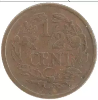 Монета 1/2 цента Нидерланд 1912 года Бронза