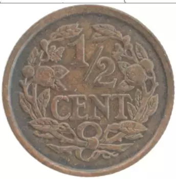 Монета 1/2 цента Нидерланд 1930 года Бронза
