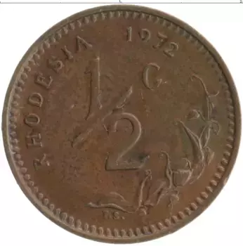 Монета 1/2 цента Родезии 1972 года Бронза