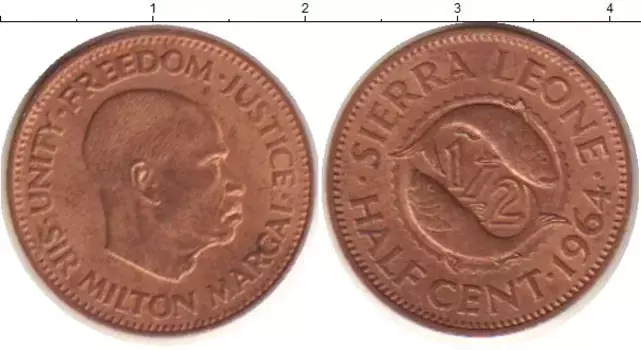 Монета 1/2 цента Сьерры-Леоне 1964 года Медь