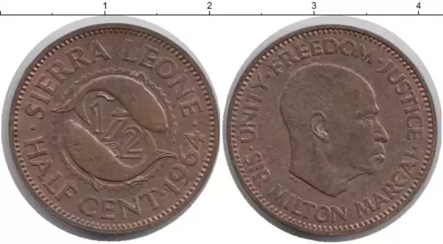 Монета 1/2 цента Сьерры-Леоне 1964 года Бронза