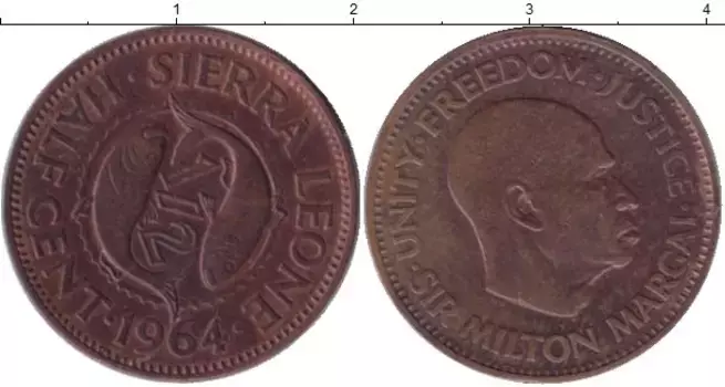 Монета 1/2 цента Сьерры-Леоне 1964 года Бронза
