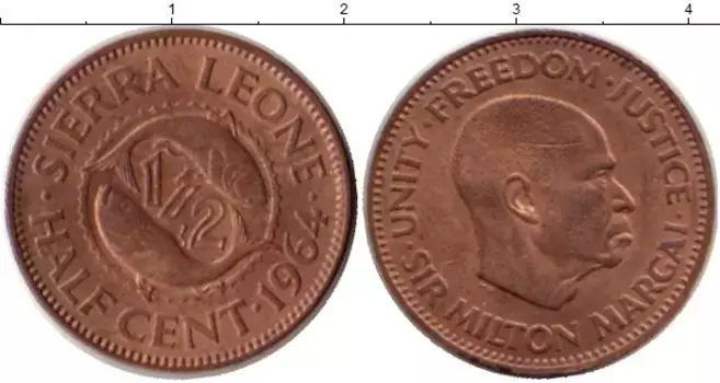 Монета 1/2 цента Сьерры-Леоне 1964 года Бронза Сэр Милтон Маргаи