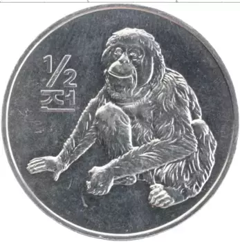Монета 1/2 чоны Северной Кореи 2002 года Алюминий Обезьяна
