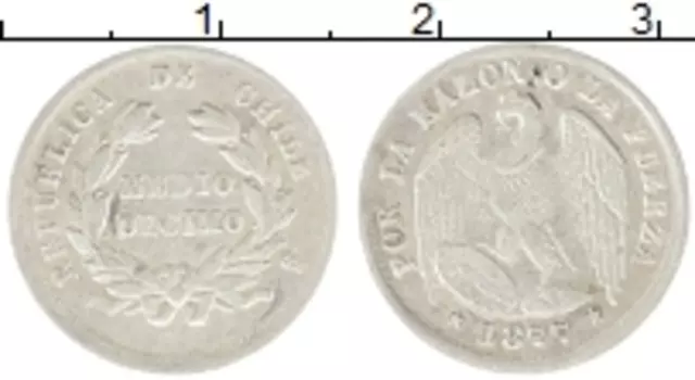 Монета 1/2 десимо Чили 1877 года Серебро