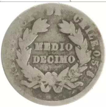 Монета 1/2 десимо Чили 1887 года Серебро
