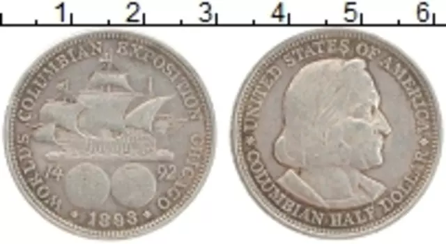 Монета 1/2 доллара Америки 1893 года Серебро Всемирная (Колумбовская) выставка в Чикаго