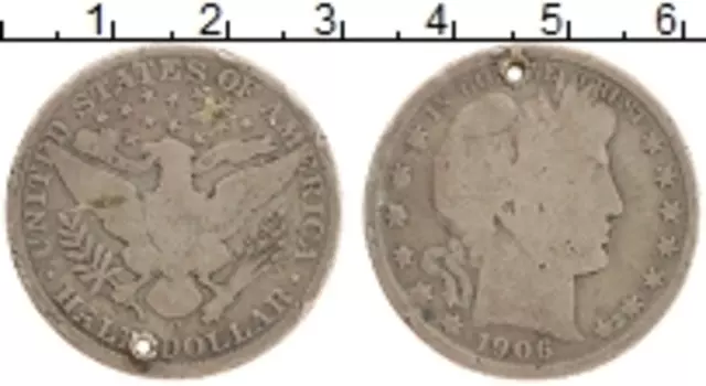 Монета 1/2 доллара Америки 1906 года Серебро О(Отверстие)