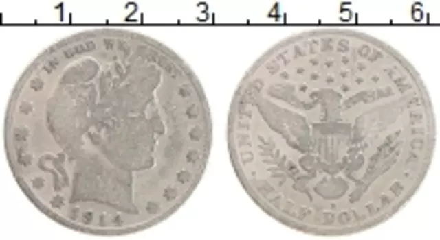 Монета 1/2 доллара Америки 1914 года Серебро S