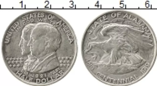 Монета 1/2 доллара Америки 1921 года Серебро 100 лет штата Алабама