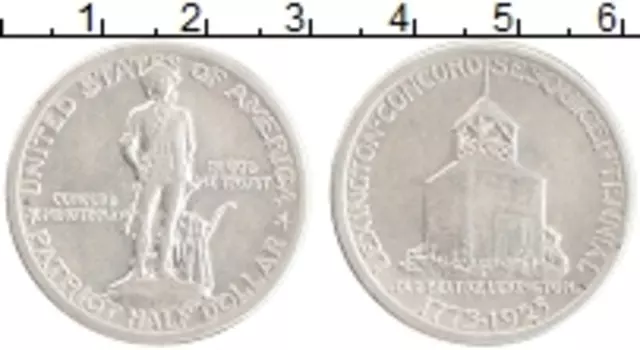 Монета 1/2 доллара Америки 1925 года Серебро 150 лет Сражениям при Лексингтоне и Конкорде