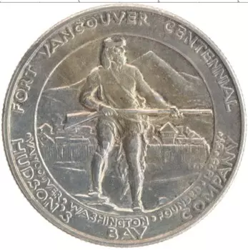 Монета 1/2 доллара Америки 1925 года Серебро Форт Ванкувер 100 лет