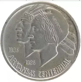 Монета 1/2 доллара Америки 1936 года Серебро 100 лет штату Арканзас