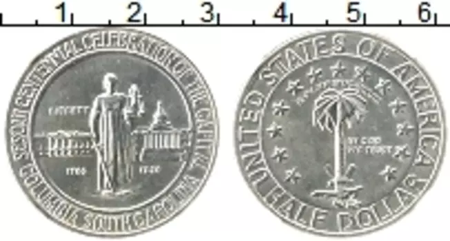 Монета 1/2 доллара Америки 1936 года Серебро 150 лет штату Южная Каролина (Слаб NGC MS64)