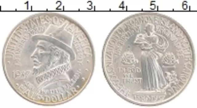 Монета 1/2 доллара Америки 1937 года Серебро 350 лет Колонизации острова Роанок