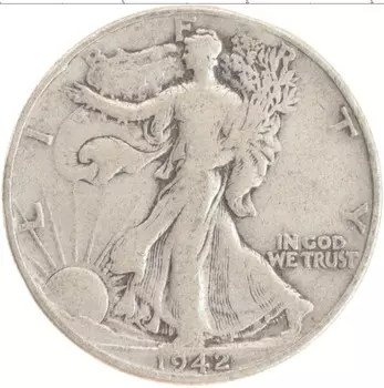 Монета 1/2 доллара Америки 1942 года Серебро Шагающая свобода