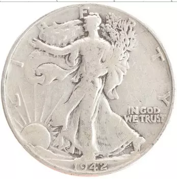 Монета 1/2 доллара Америки 1942 года Серебро Шагающая свобода