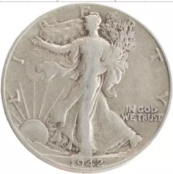 Монета 1/2 доллара Америки 1942 года Серебро Шагающая свобода