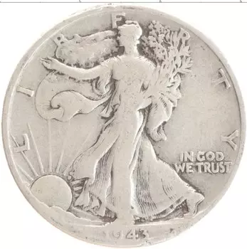Монета 1/2 доллара Америки 1943 года Серебро Шагающая Свобода