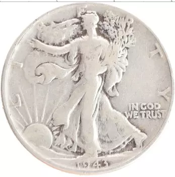 Монета 1/2 доллара Америки 1943 года Серебро Шагающая свобода