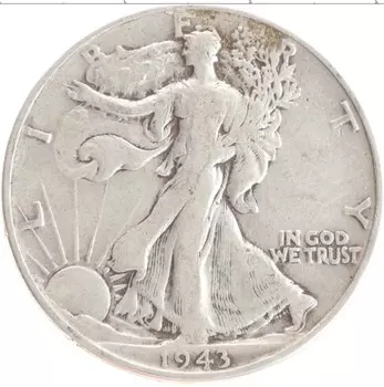 Монета 1/2 доллара Америки 1943 года Серебро Шагающая свобода