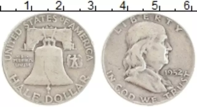 Монета 1/2 доллара Америки 1952 года Серебро Бенджамин Франклин