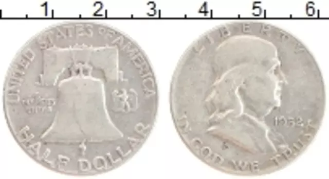 Монета 1/2 доллара Америки 1952 года Серебро Бенджамин Франклин