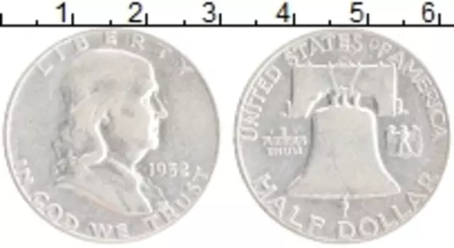 Монета 1/2 доллара Америки 1952 года Серебро Бенджамин Франклин
