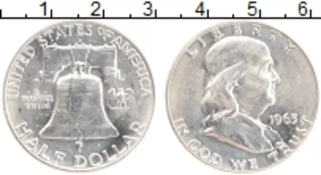 Монета 1/2 доллара Америки 1963 года Серебро Бенджамин Франклин