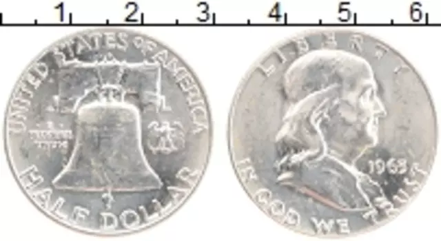 Монета 1/2 доллара Америки 1963 года Серебро Бенджамин Франклин
