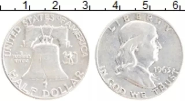 Монета 1/2 доллара Америки 1963 года Серебро Франклин